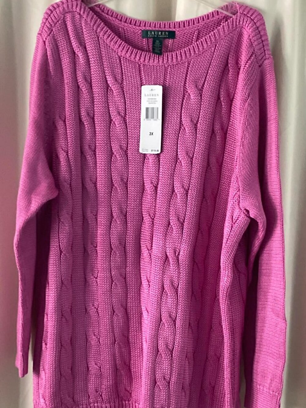 Lauren Ralph Lauren Pink Cable Knit Sweater 3X NWT Cotton Blend MSRP $119